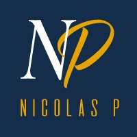 Logo Nicolas P. Lettres sur fond bleu