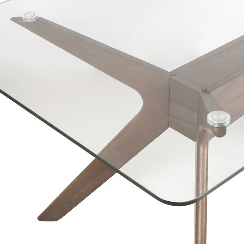 Table Fixe Rectangulaire en Bois et Verre MONICA, détail de la version Noyer