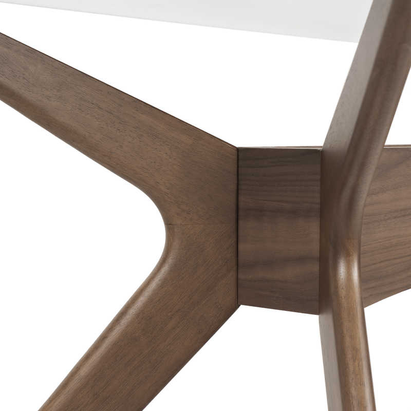 Table Fixe Rectangulaire en Bois et Verre MONICA, détail de la version Noyer