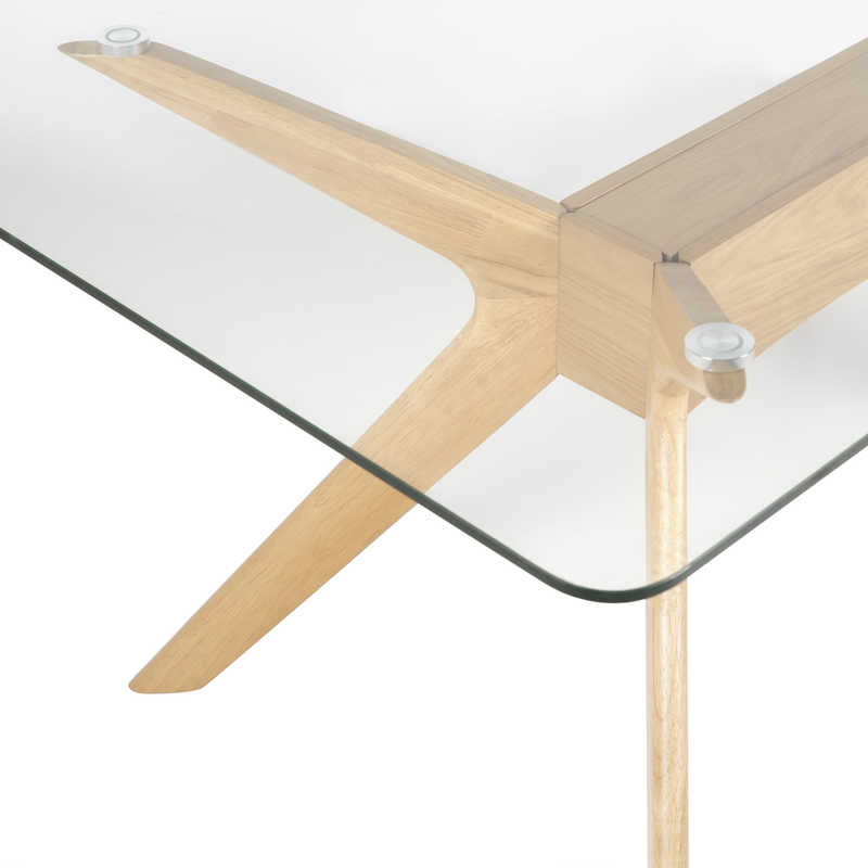 Table Fixe Rectangulaire en Bois et Verre MONICA, détail de la version Chêne