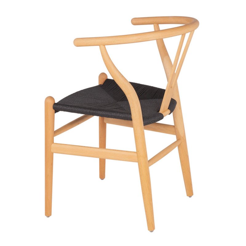 Chaise en bois et corde Mia, structure Naturel et Assise Noir