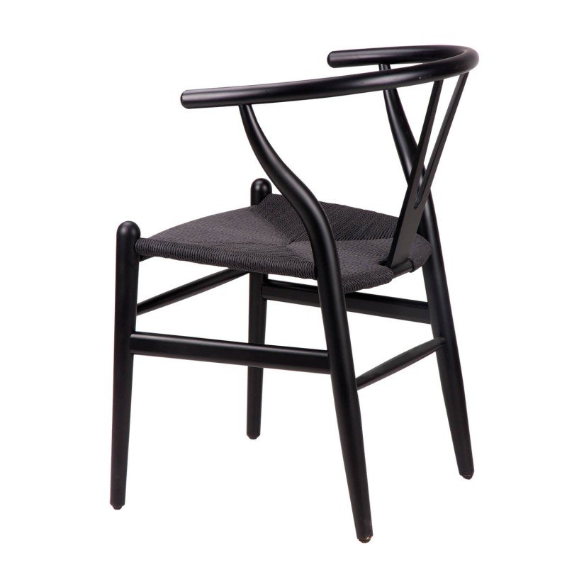 Chaise en bois et corde Mia, structure Noir et Assise Noir