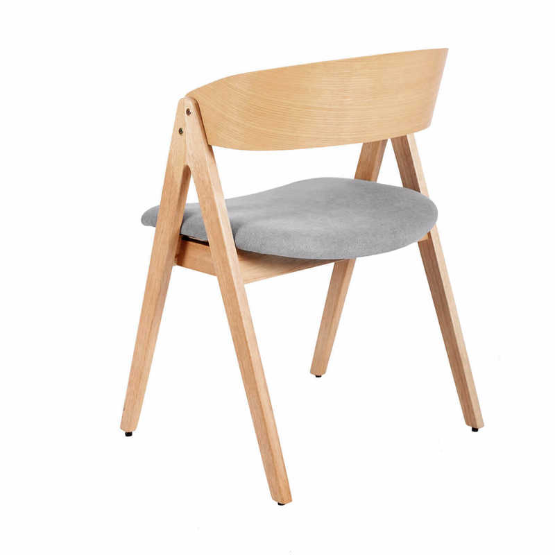 Chaise en bois de chêne LARRY, assise gris, vue de dos