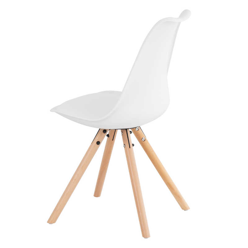 Chaise en bois et polypropylène blanc TACHA, vue de 3/4 arrière