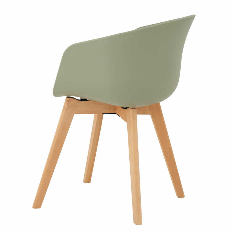 Chaise en bois et polypropylène menthe MACHA, vue de 3/4 arrière