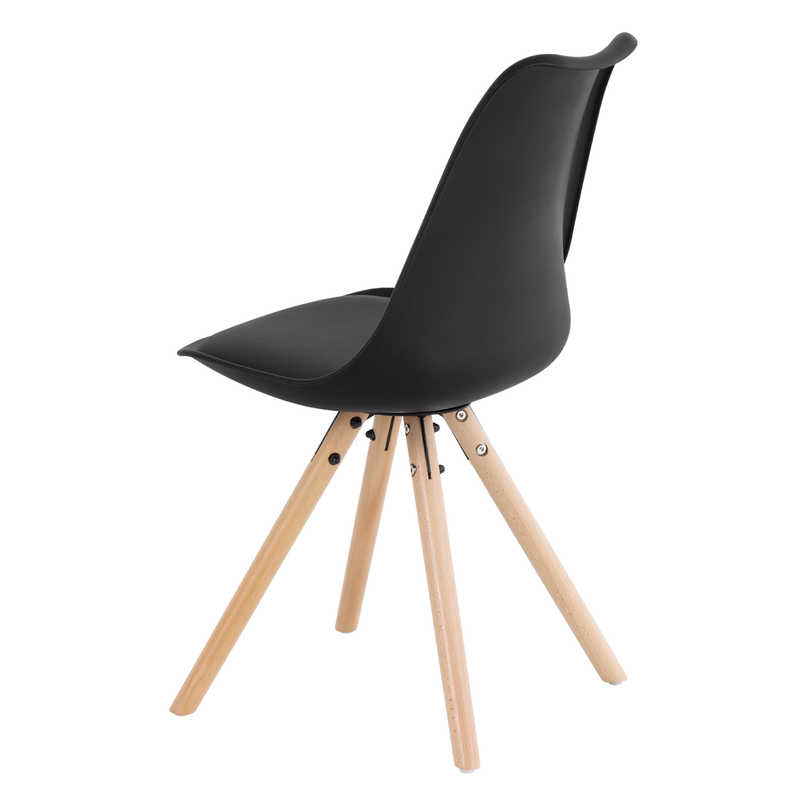 Chaise en bois et polypropylène noir TACHA, vue de 3/4 arrière
