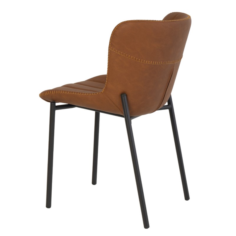Chaise garnie en métal et similicuir marron OLGA, vue de 3/4 arrière
