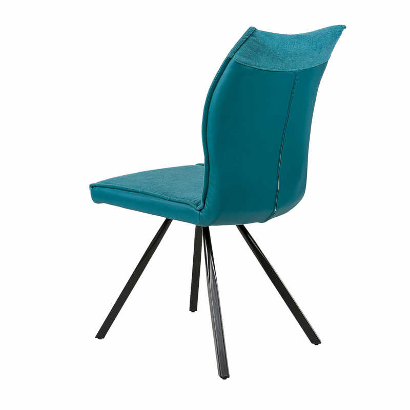 Chaise en Métal et Tissu bleu AGNES, vue 3/4 arrière