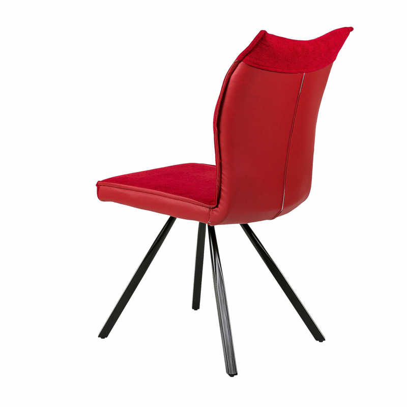 Chaise en Métal et Tissu rouge AGNES, vue 3/4 arrière