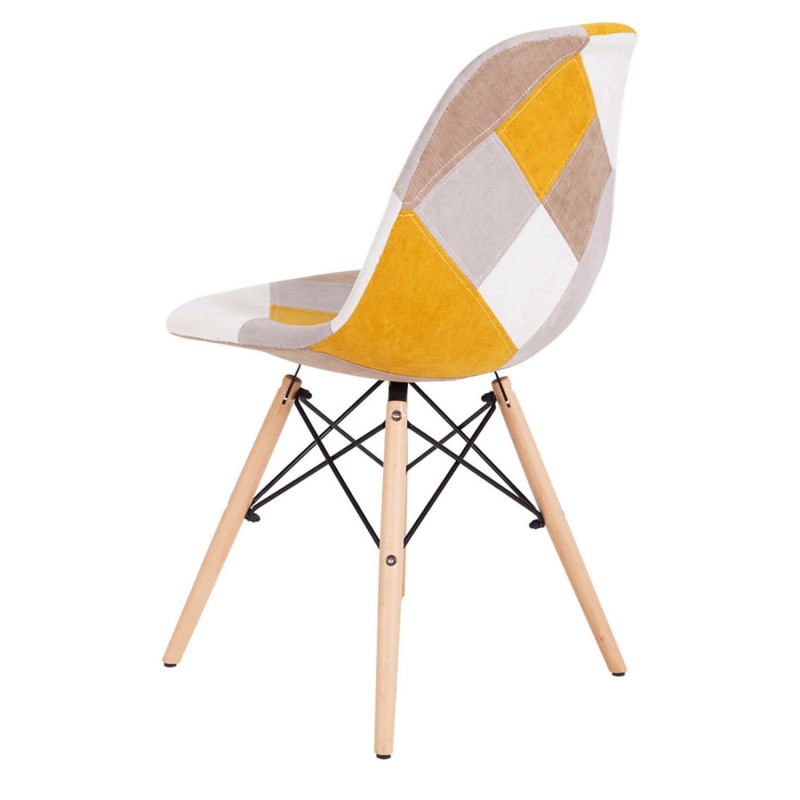 Chaise scandinave en hêtre et tissu ANN, version jaune vue 3/4 arrière