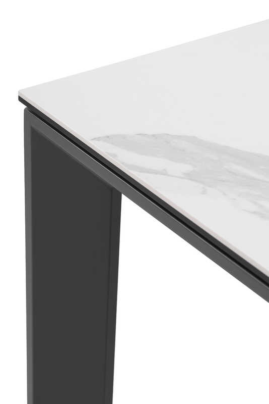 Table Extensible en Verre Trempé, en Métal et en Porcelaine plateau marbre pieds anthracite MONA, détail du plateau