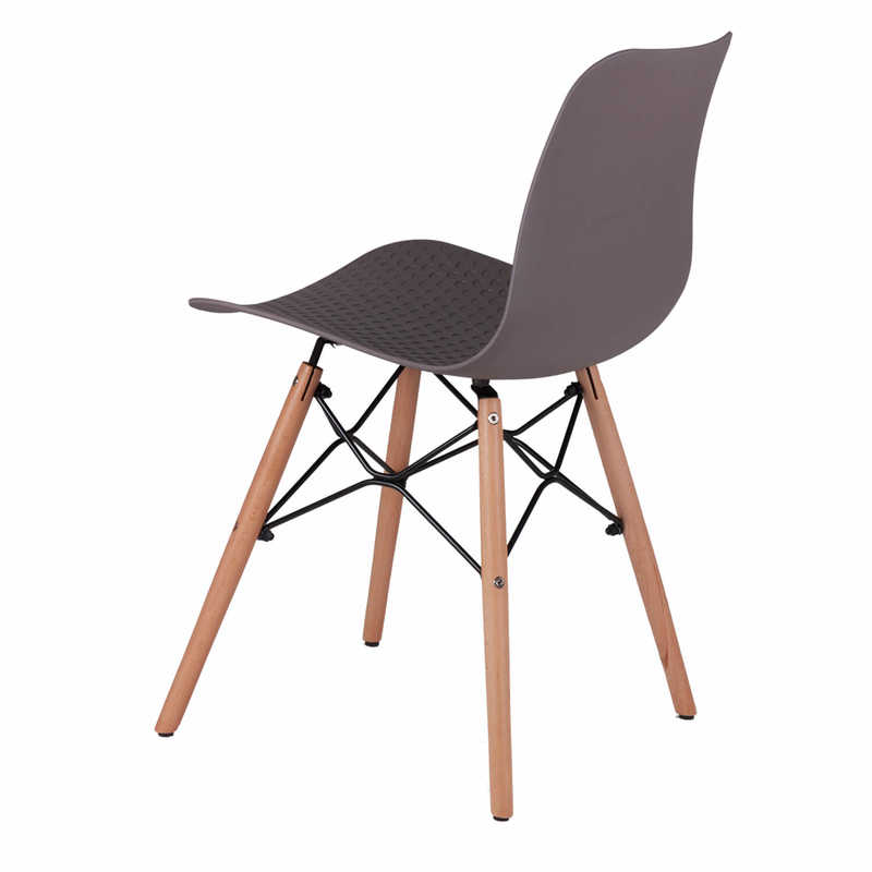 Chaise contemporaine bois et polypropylène gris VIVIANE, vue de 3/4 arrière
