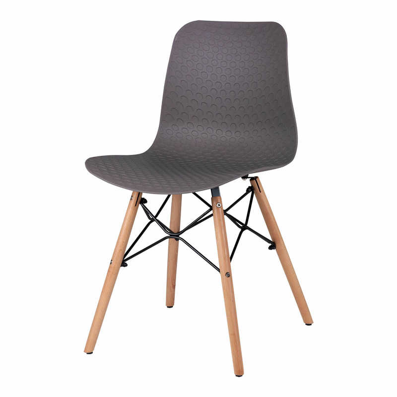 Chaise contemporaine bois et polypropylène gris VIVIANE, vue de 3/4 face
